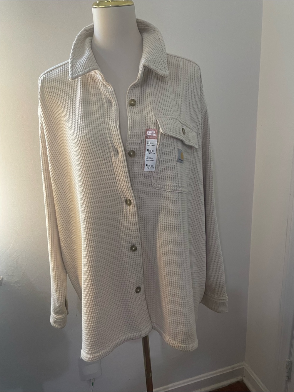 Carhartt Oversized Cream Waffle Knit Button-Front Overshirt